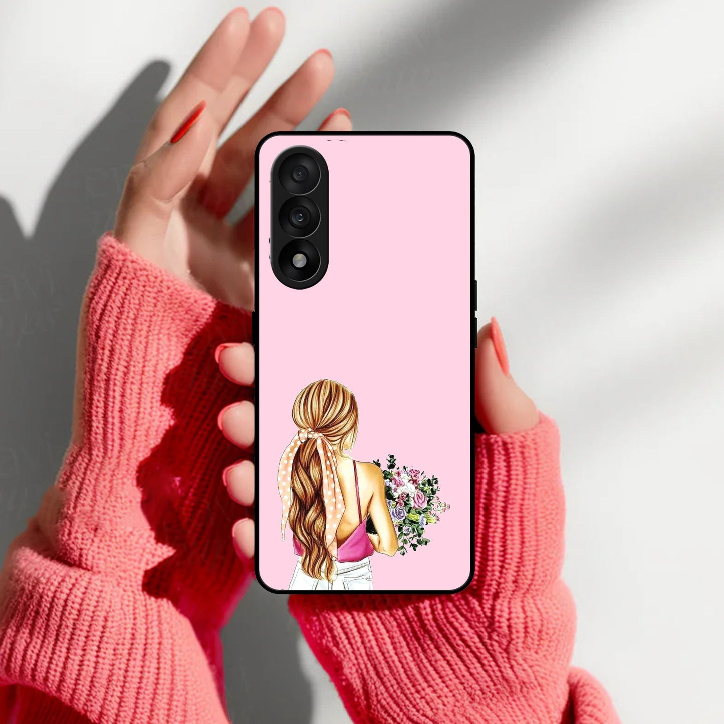 Styles Girl With Flower Glass Case For OnePlus