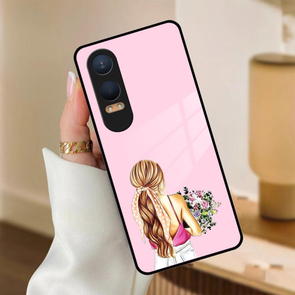 Styles Girl With Flower Glass Case For OnePlus