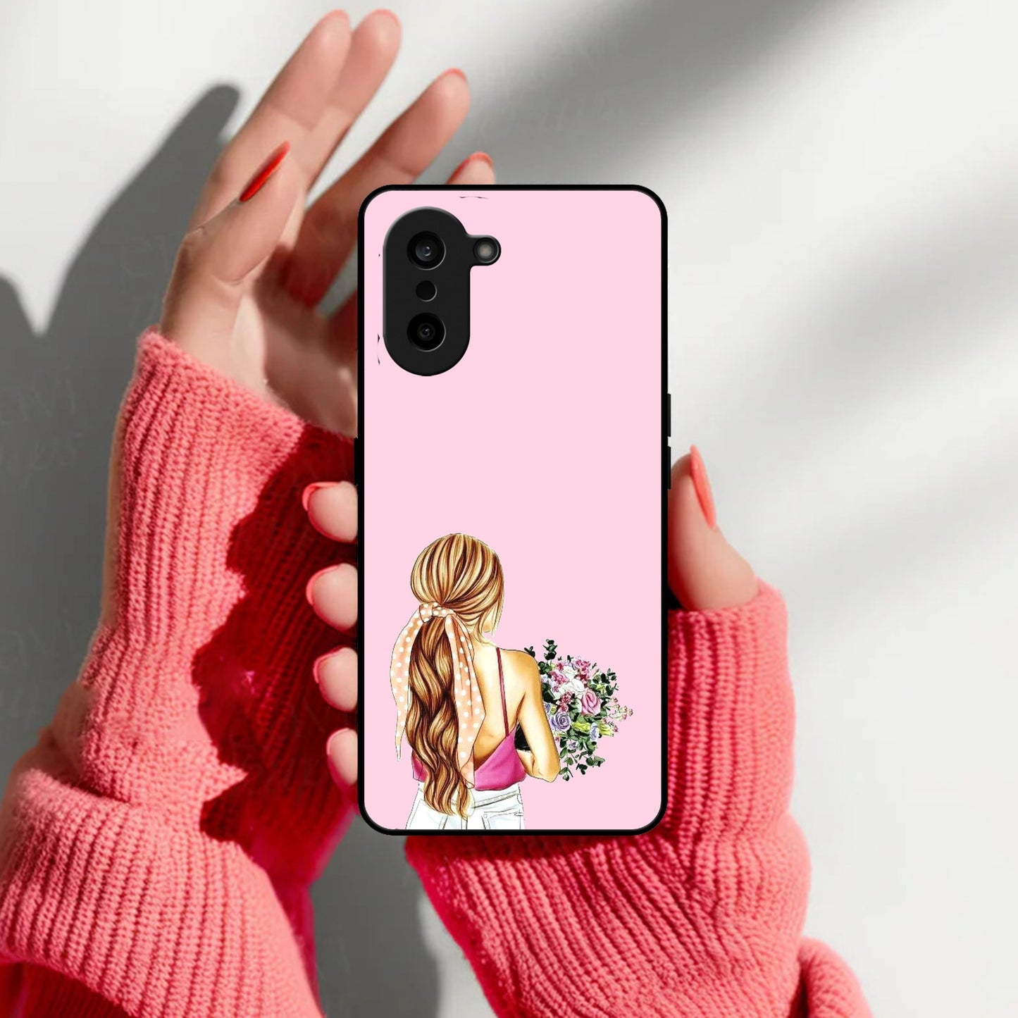 Styles Girl With Flower Glass Case For OnePlus