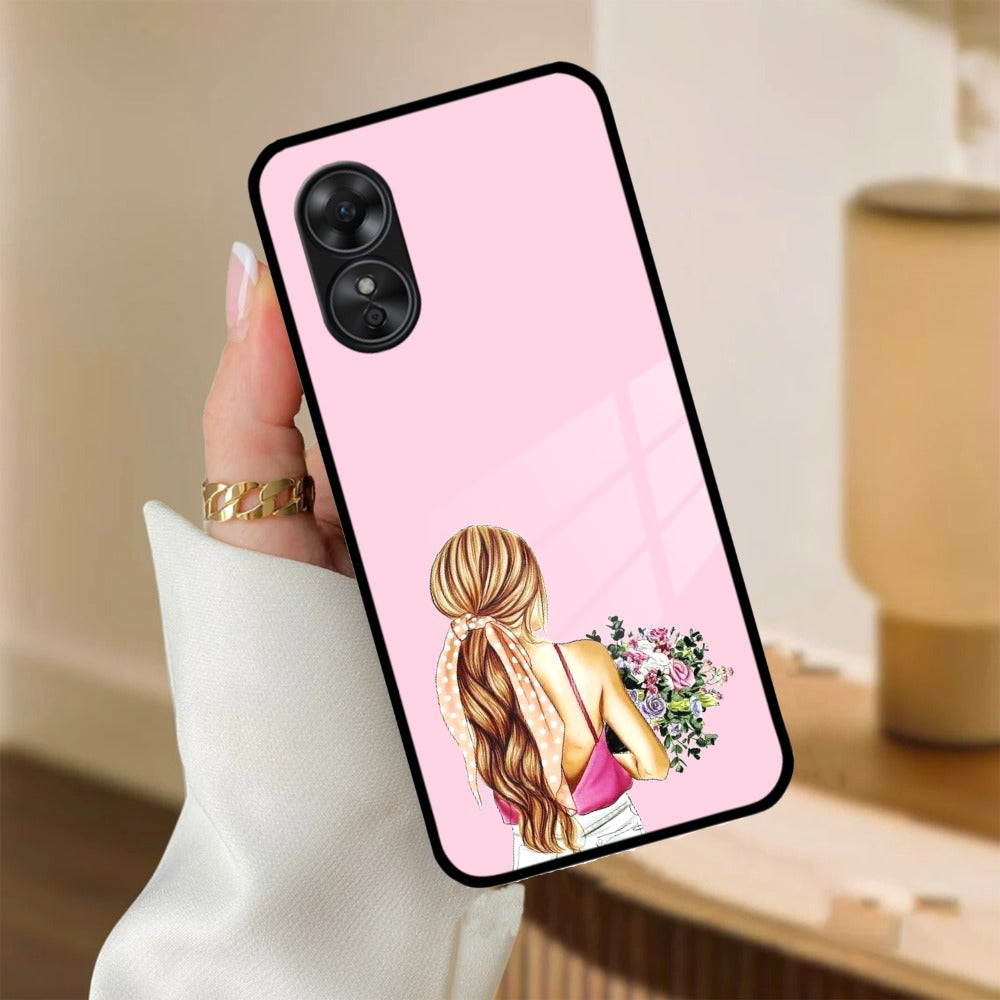 Styles Girl With Flower Glass Case For Oppo