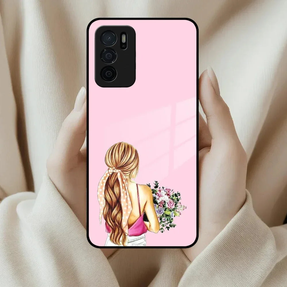 Styles Girl With Flower Glass Case For Oppo - ShopOnCliQ