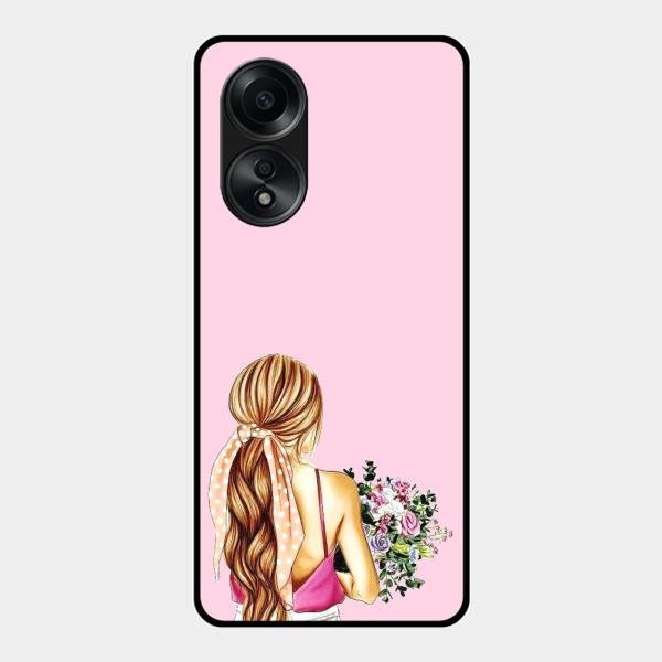 Styles Girl With Flower Glass Case For Oppo A58
