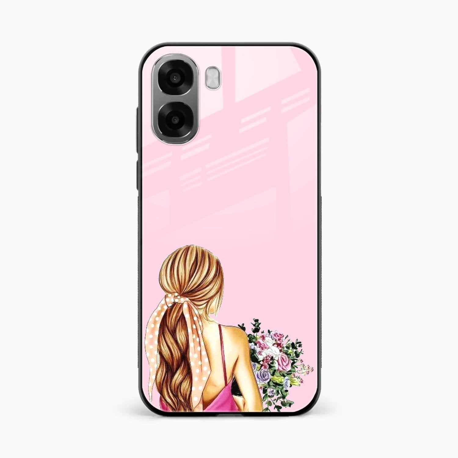 Styles Girl With Flower Glass Case For Oppo A6X 5G
