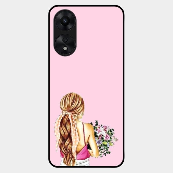 Styles Girl With Flower Glass Case For Oppo A78 5G