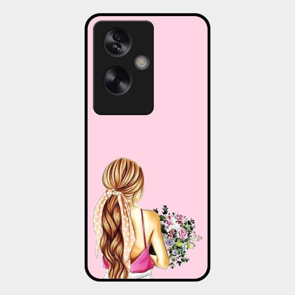 Styles Girl With Flower Glass Case For Oppo A79 5G
