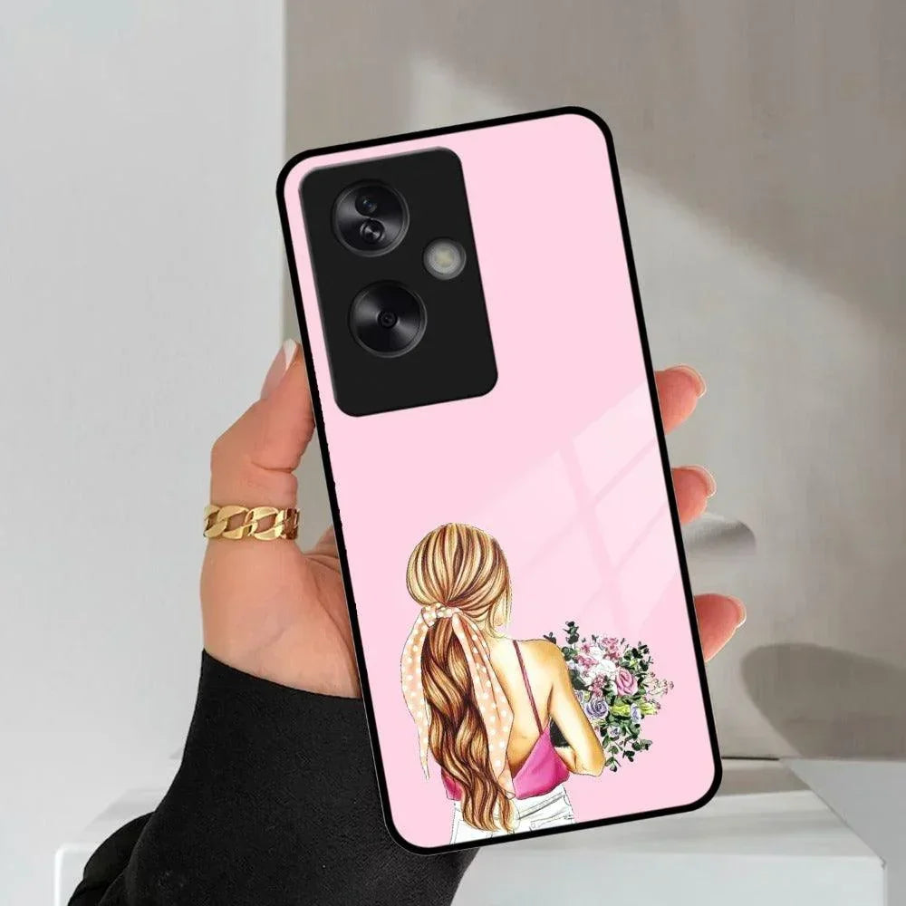 Styles Girl With Flower Glass Case For Oppo - ShopOnCliQ