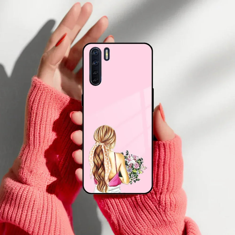 Styles Girl With Flower Glass Case For Oppo - ShopOnCliQ