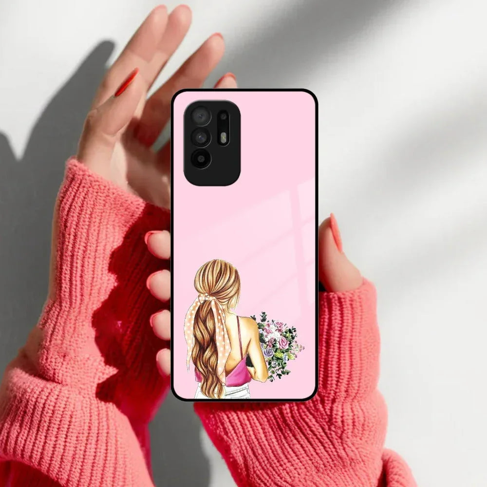 Styles Girl With Flower Glass Case For Oppo - ShopOnCliQ