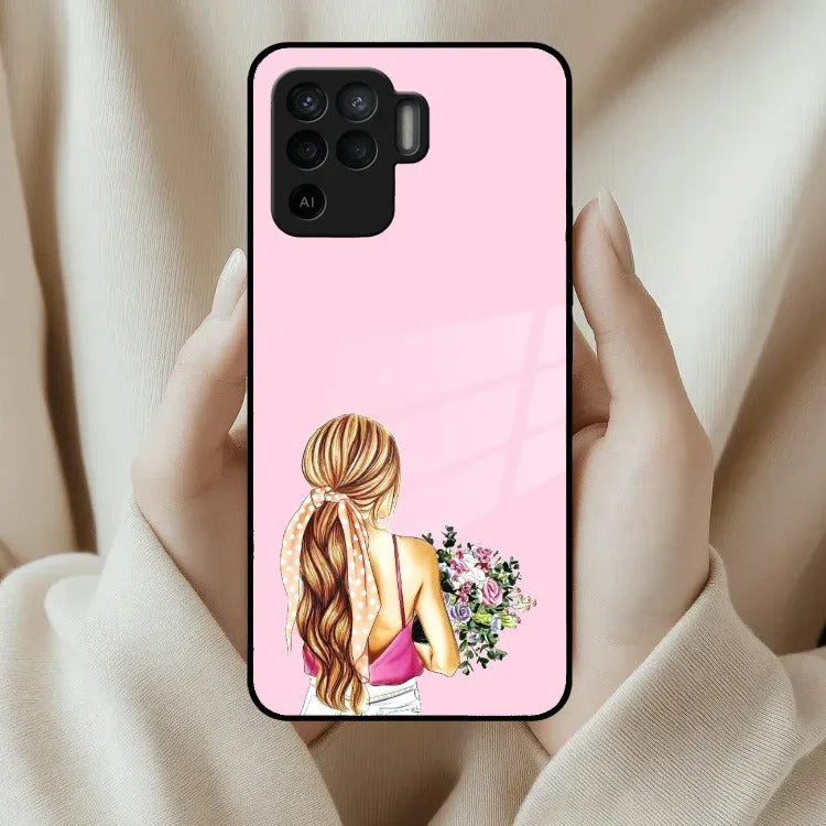 Styles Girl With Flower Glass Case For Oppo - ShopOnCliQ