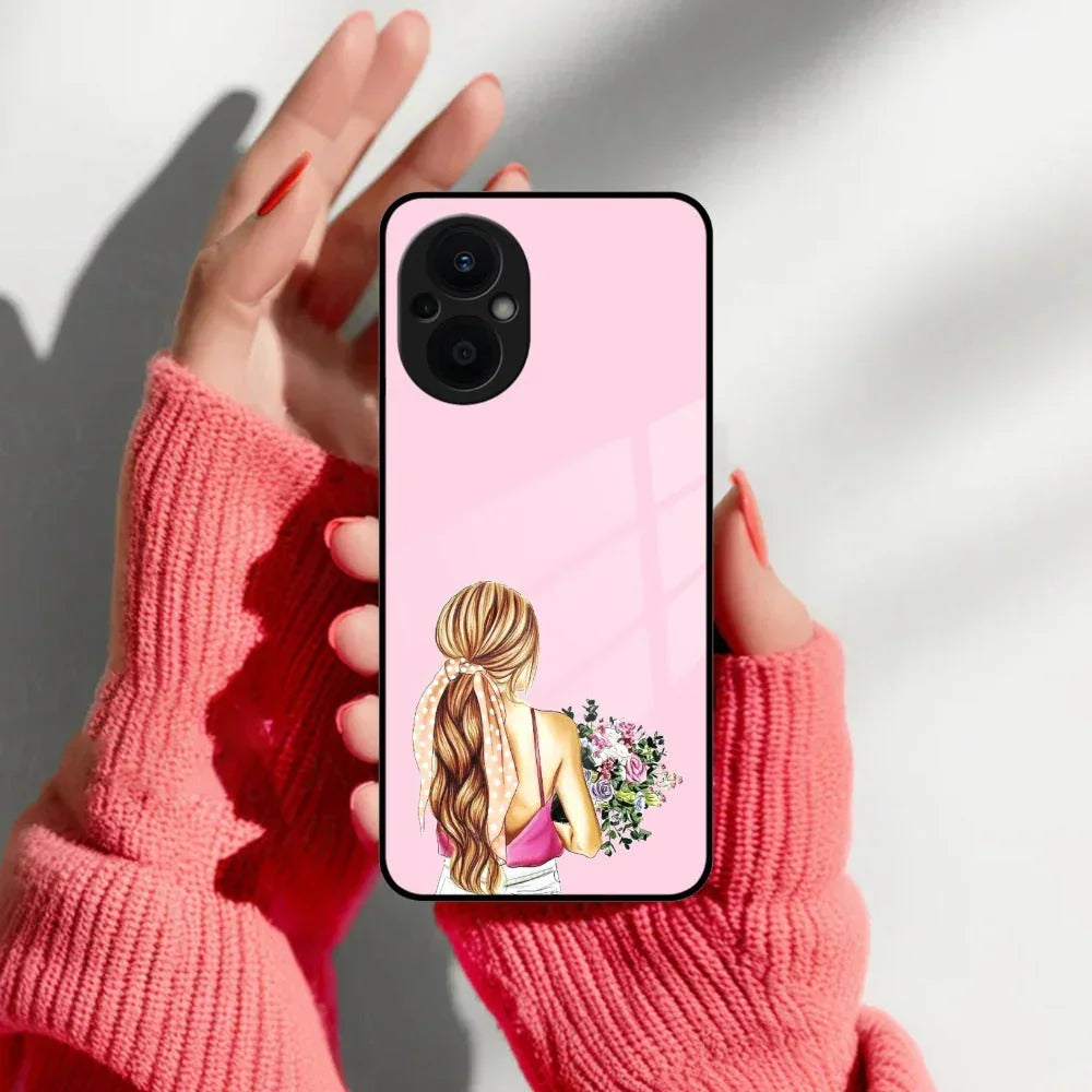 Styles Girl With Flower Glass Case For Oppo - ShopOnCliQ
