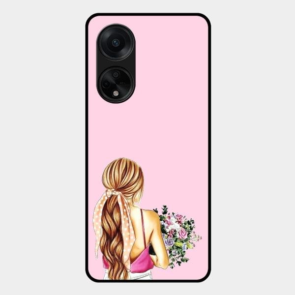 Styles Girl With Flower Glass Case For Oppo F23 5G