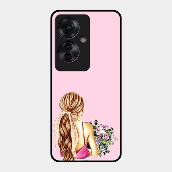 Styles Girl With Flower Glass Case For Oppo F25 Pro 5G