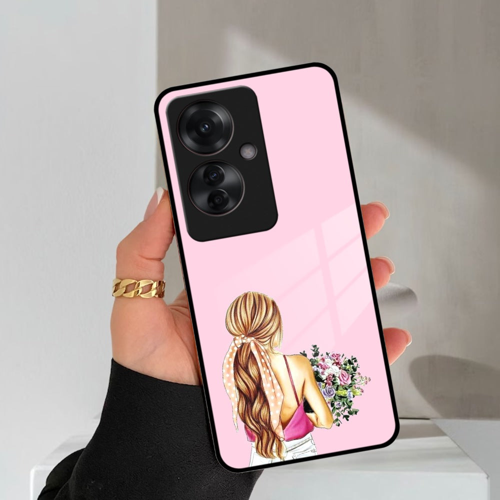 Styles Girl With Flower Glass Case For Oppo