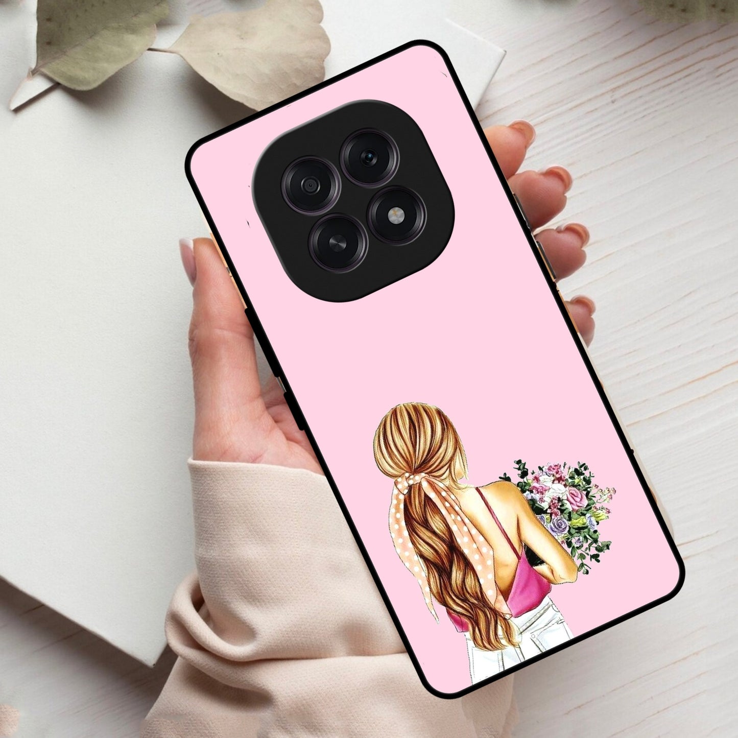 Styles Girl With Flower Glass Case For Oppo