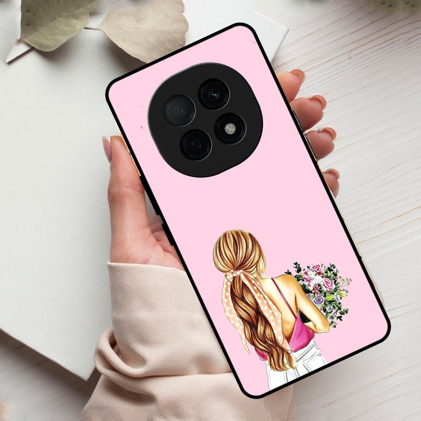 Styles Girl With Flower Glass Case For Oppo