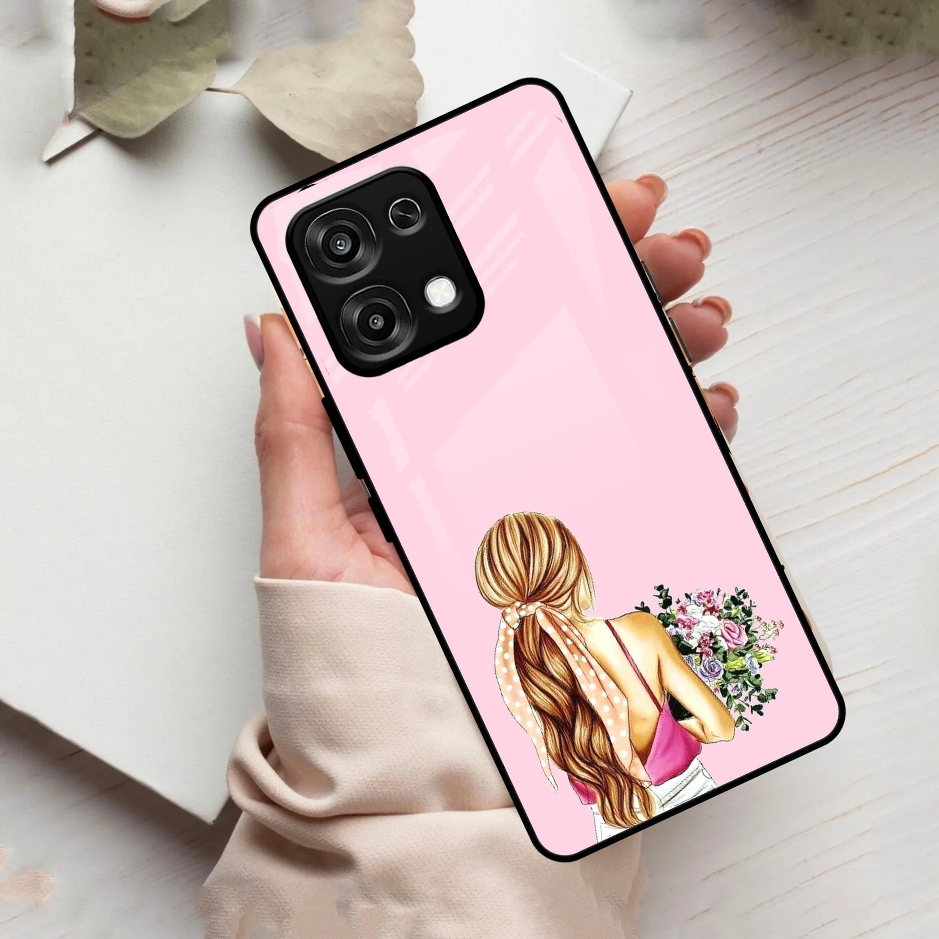 Styles Girl With Flower Glass Case For Oppo