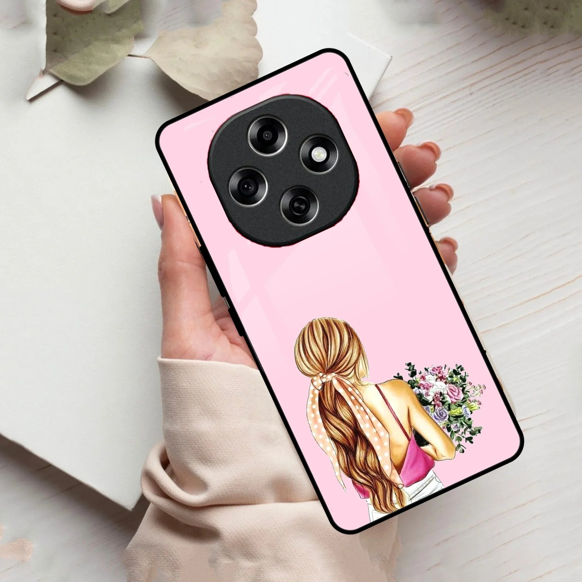 Styles Girl With Flower Glass Case For Oppo