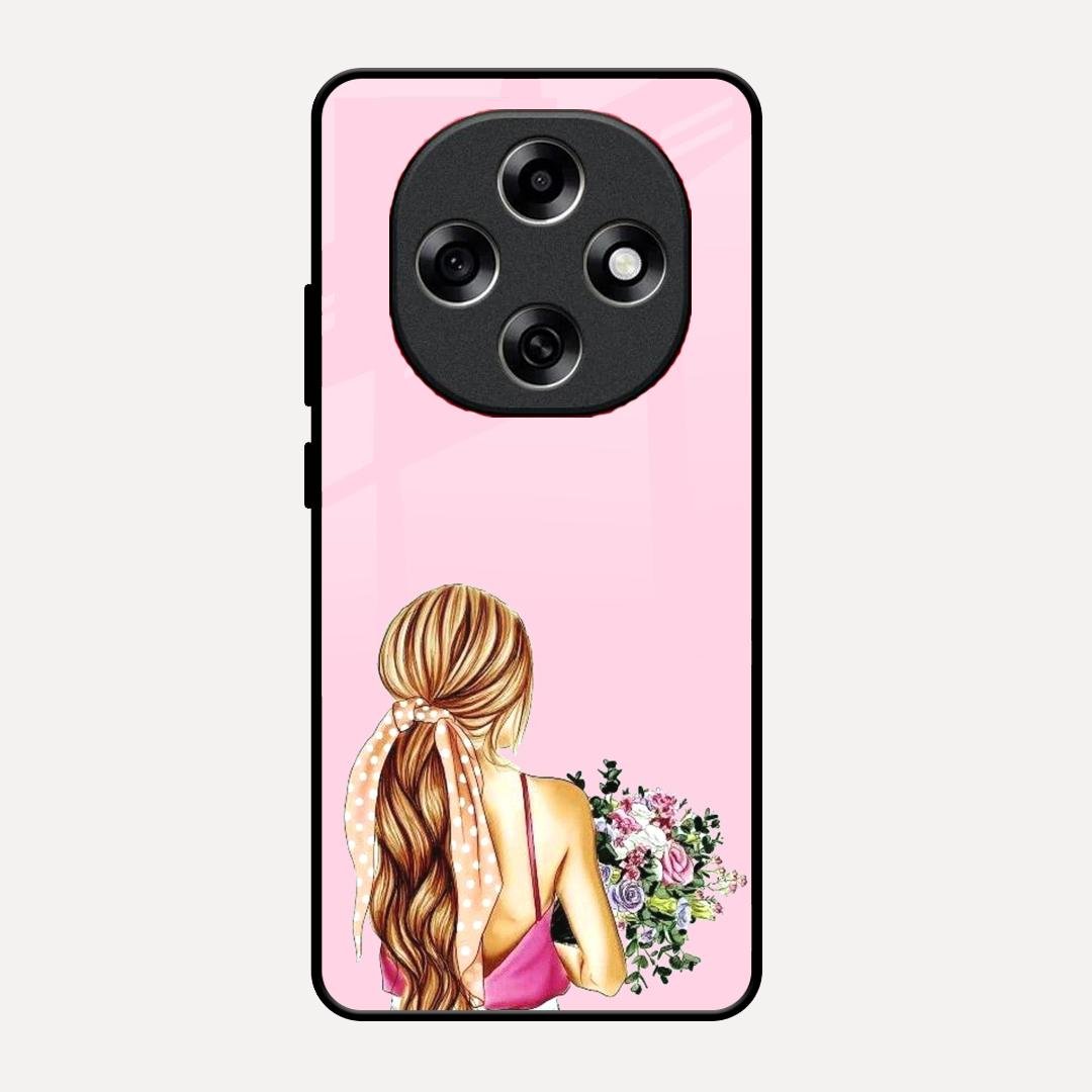 Styles Girl With Flower Glass Case For Oppo F31 Pro 5G