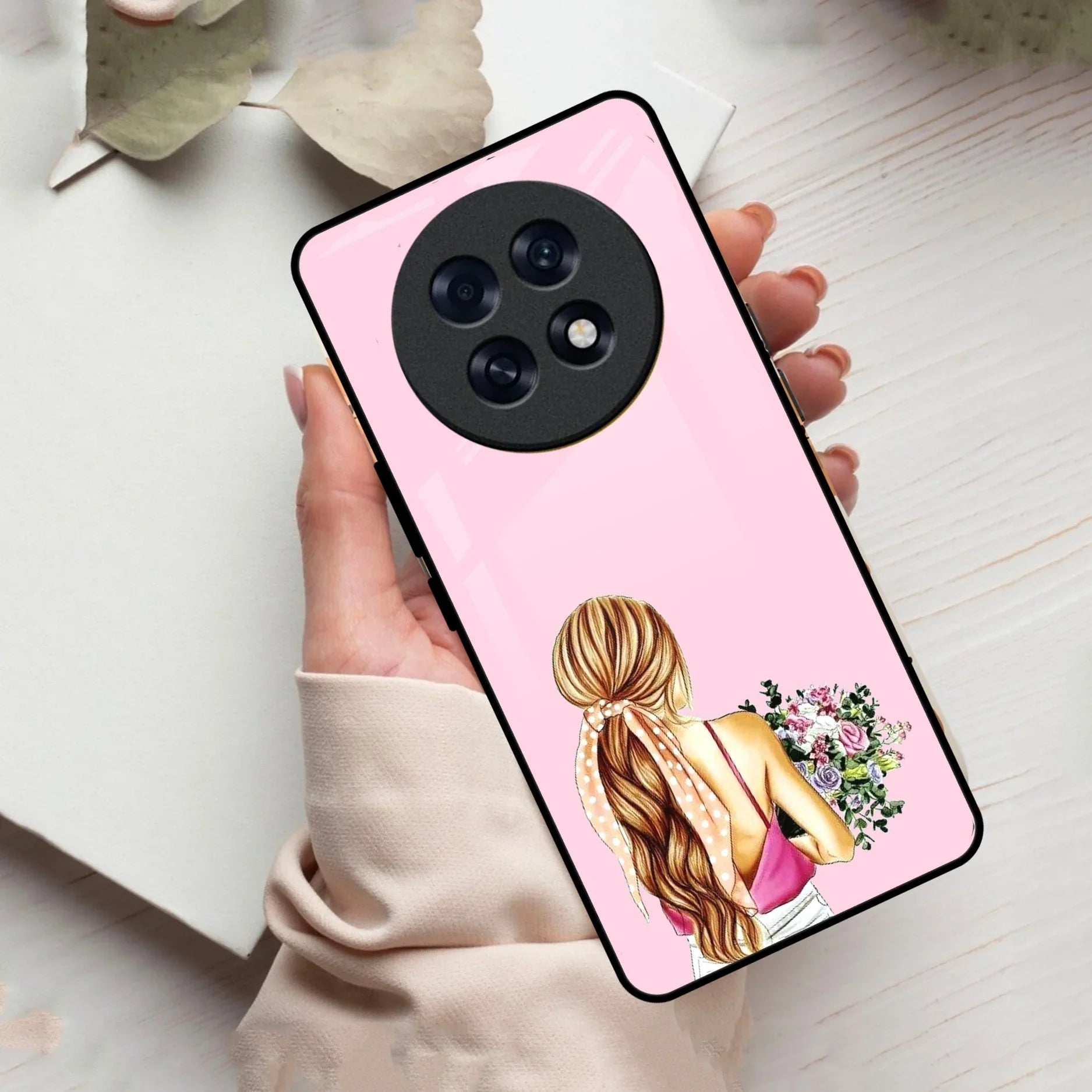 Styles Girl With Flower Glass Case For Oppo