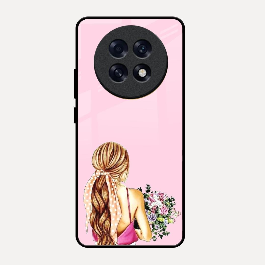 Styles Girl With Flower Glass Case For Oppo F31 Pro Plus 5G