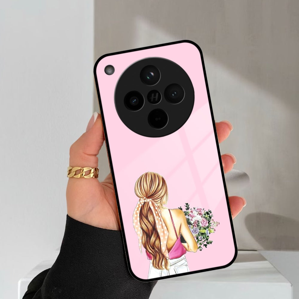 Styles Girl With Flower Glass Case For Oppo