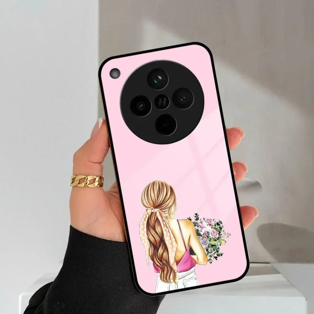 Styles Girl With Flower Glass Case For Oppo - ShopOnCliQ