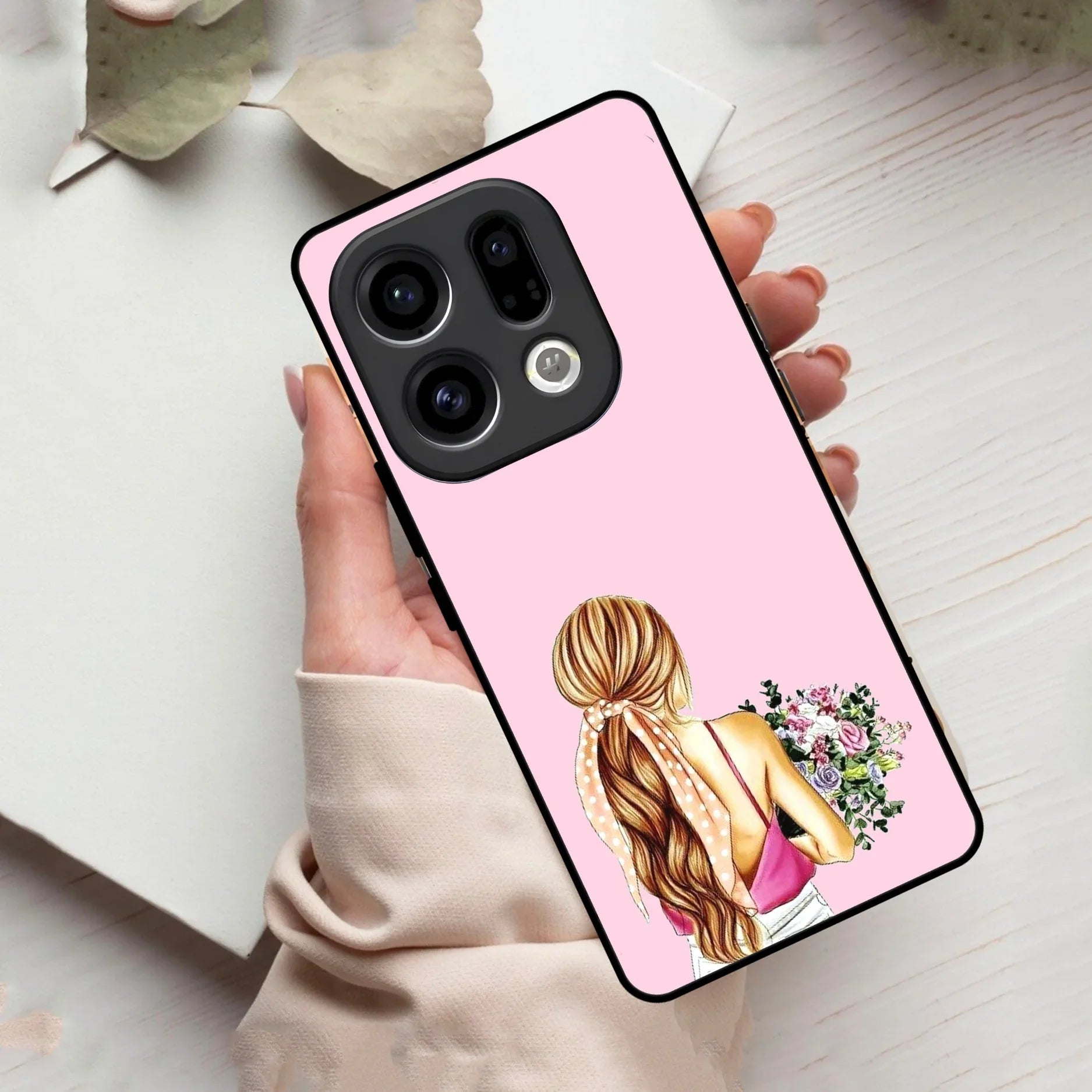 Styles Girl With Flower Glass Case For Oppo