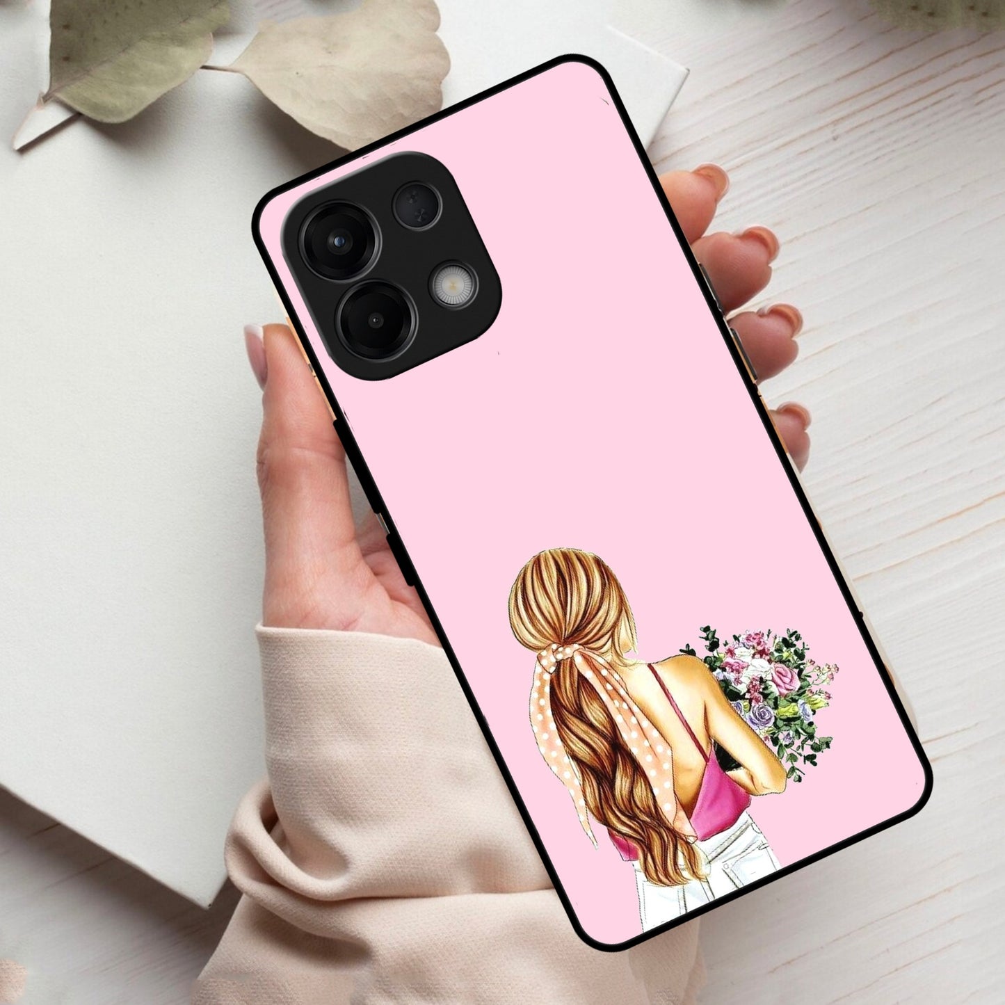 Styles Girl With Flower Glass Case For Oppo