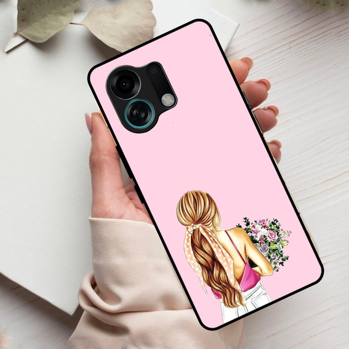 Styles Girl With Flower Glass Case For Oppo