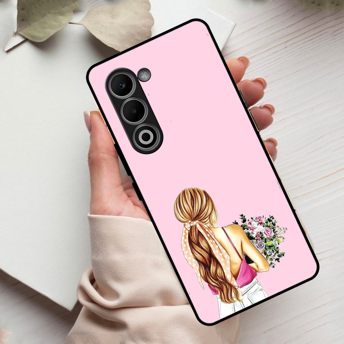 Styles Girl With Flower Glass Case For Oppo