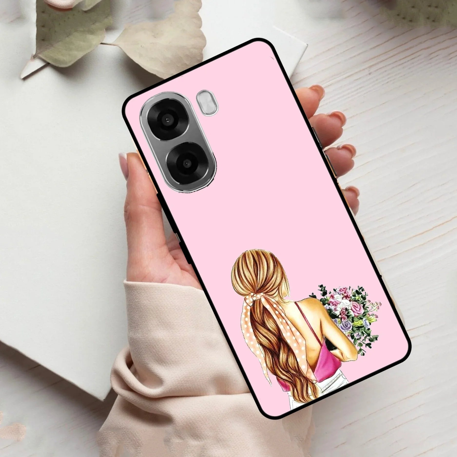 Styles Girl With Flower Glass Case For Oppo
