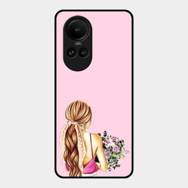 Styles Girl With Flower Glass Case For Oppo Reno 10 Pro 5G