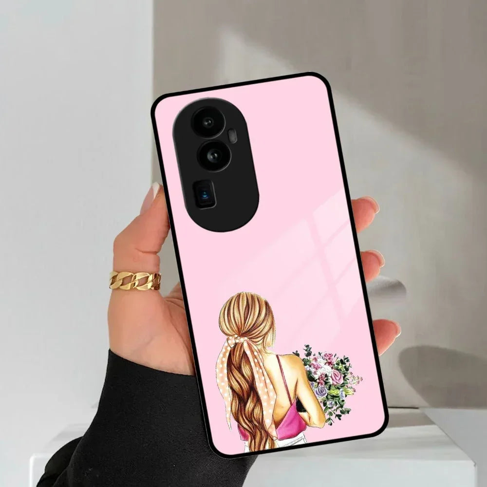 Styles Girl With Flower Glass Case For Oppo - ShopOnCliQ