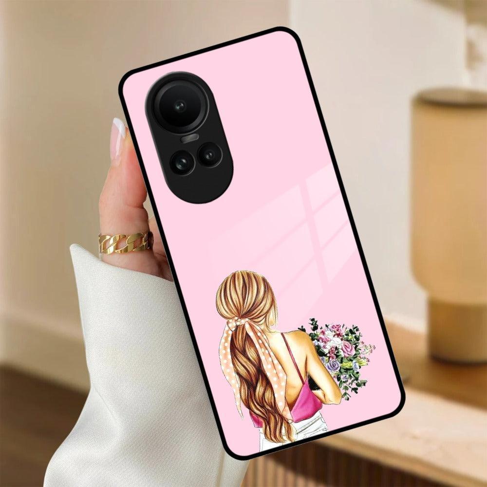 Styles Girl With Flower Glass Case For Oppo - ShopOnCliQ
