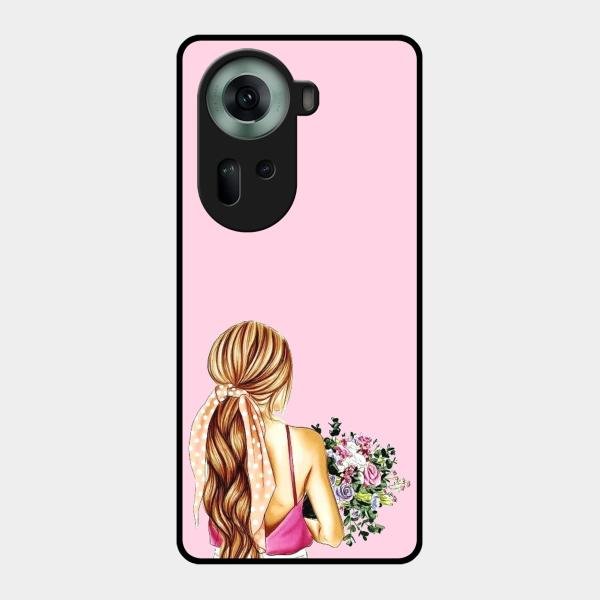 Styles Girl With Flower Glass Case For Oppo Reno 11 5G
