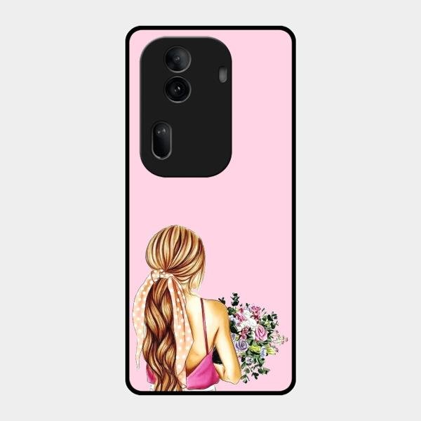 Styles Girl With Flower Glass Case For Oppo Reno 11 Pro 5G