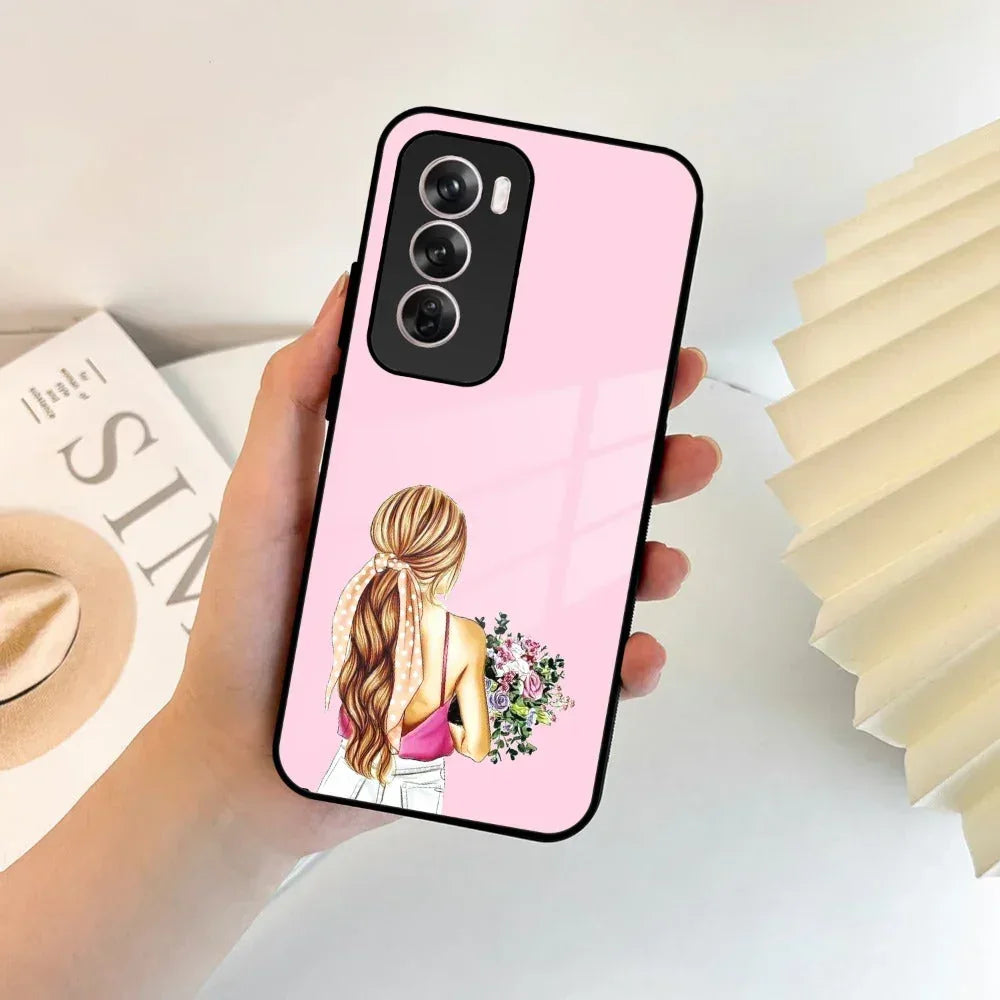 Styles Girl With Flower Glass Case For Oppo - ShopOnCliQ