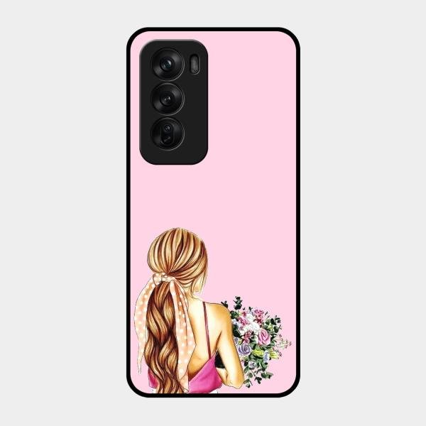 Styles Girl With Flower Glass Case For Oppo Reno 12 Pro 5G