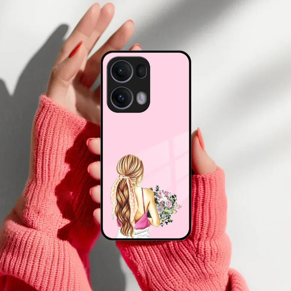 Styles Girl With Flower Glass Case For Oppo - ShopOnCliQ