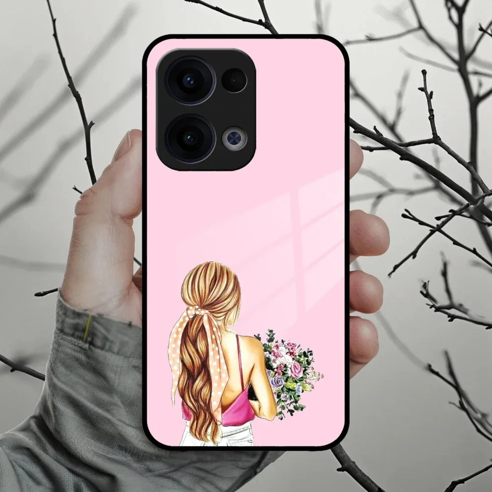 Styles Girl With Flower Glass Case For Oppo - ShopOnCliQ