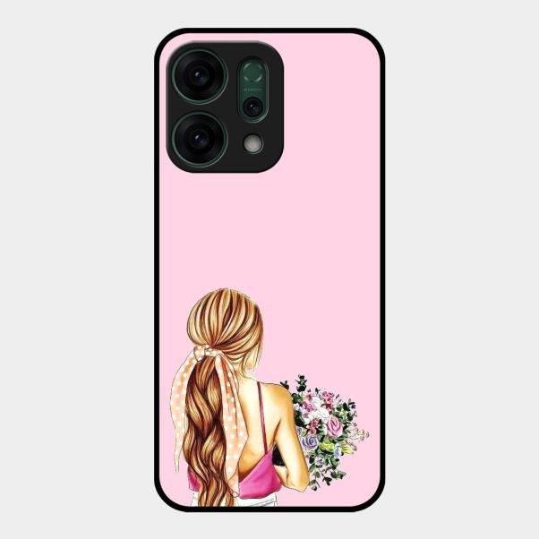 Styles Girl With Flower Glass Case For Oppo Reno 14 5G