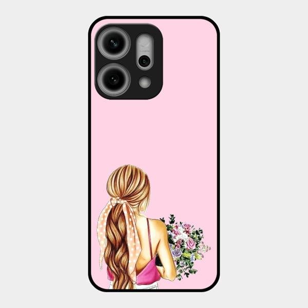 Styles Girl With Flower Glass Case For Oppo Reno 14 Pro 5G