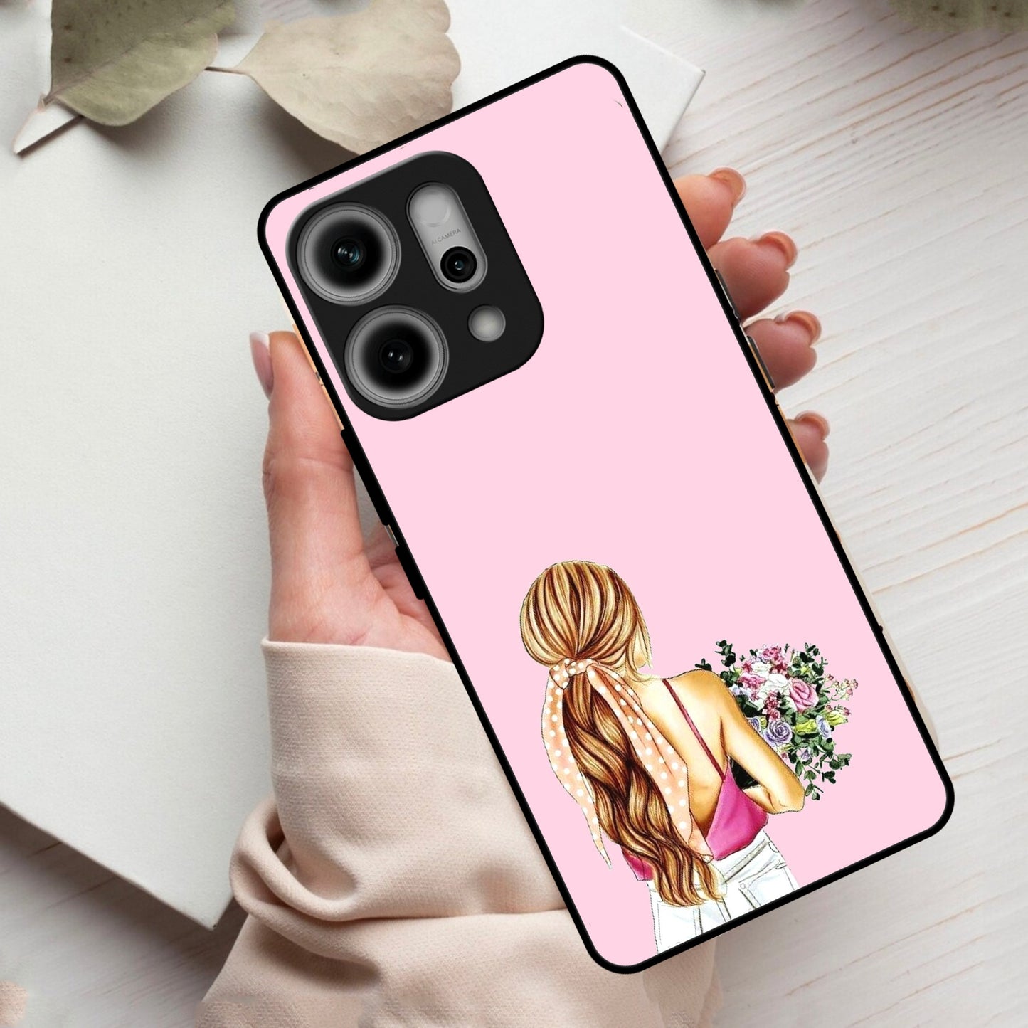 Styles Girl With Flower Glass Case For Oppo