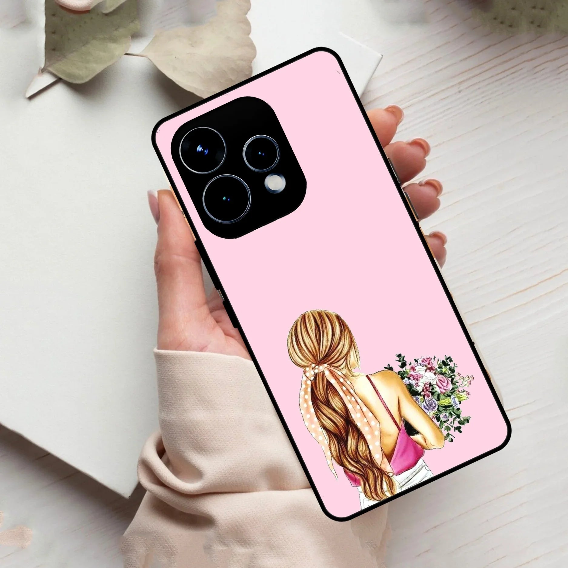 Styles Girl With Flower Glass Case For Oppo