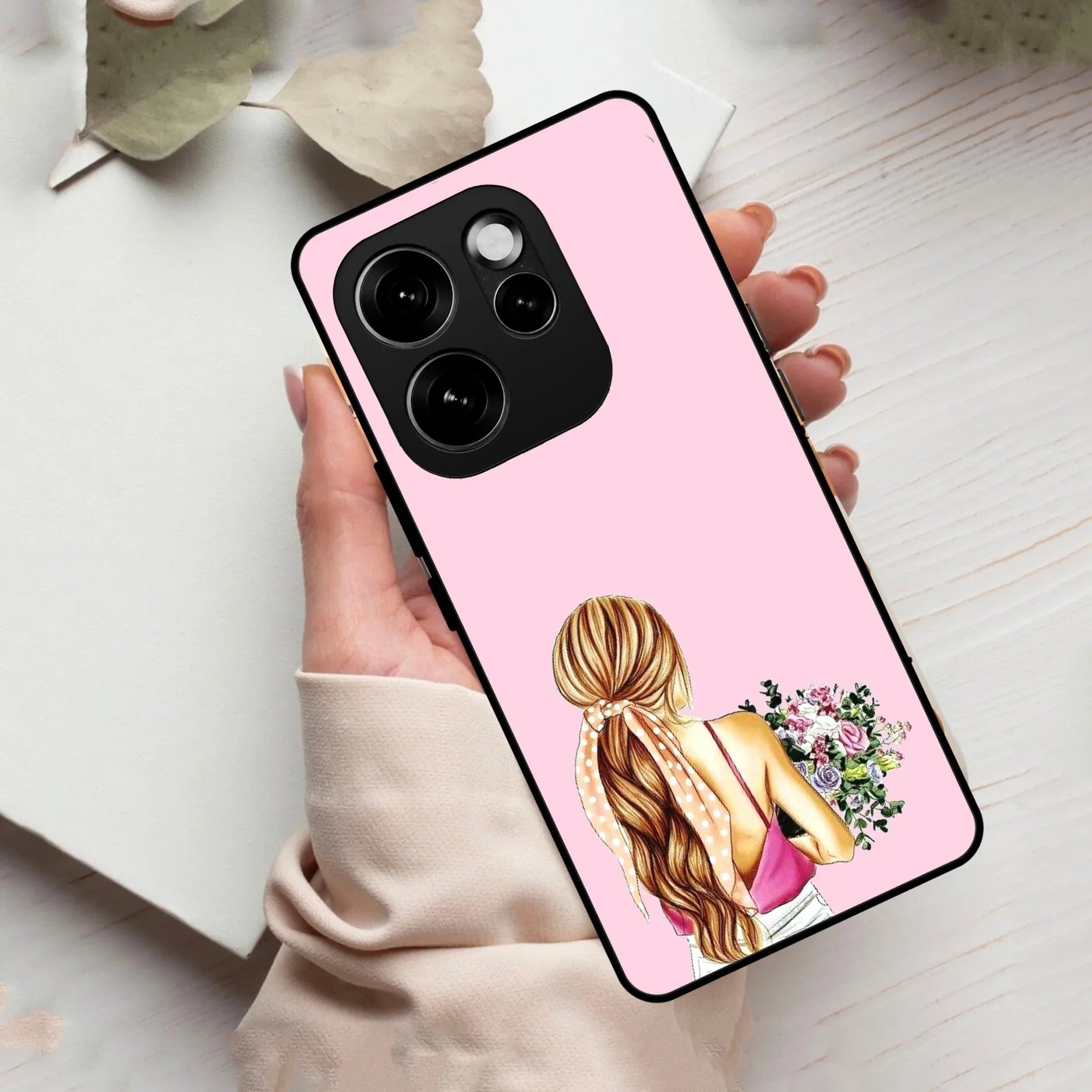 Styles Girl With Flower Glass Case For Oppo