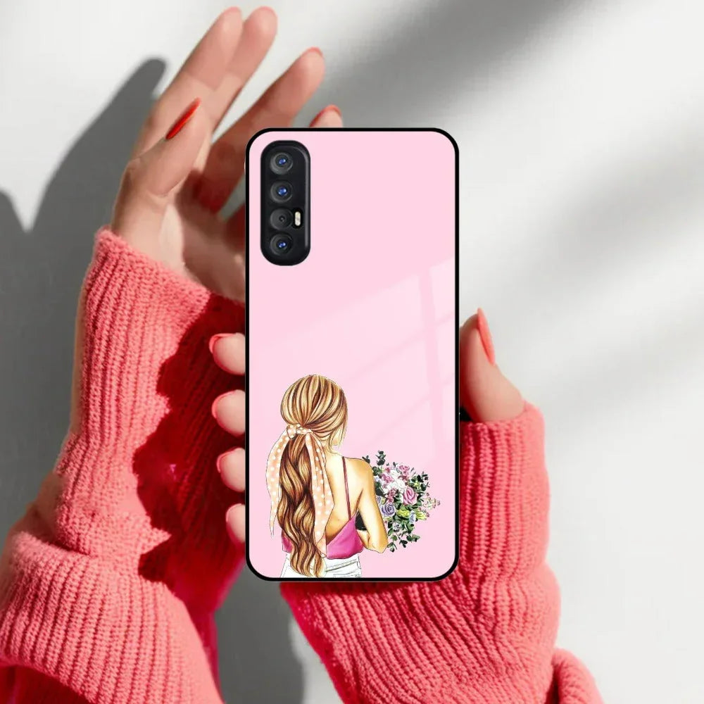 Styles Girl With Flower Glass Case For Oppo - ShopOnCliQ