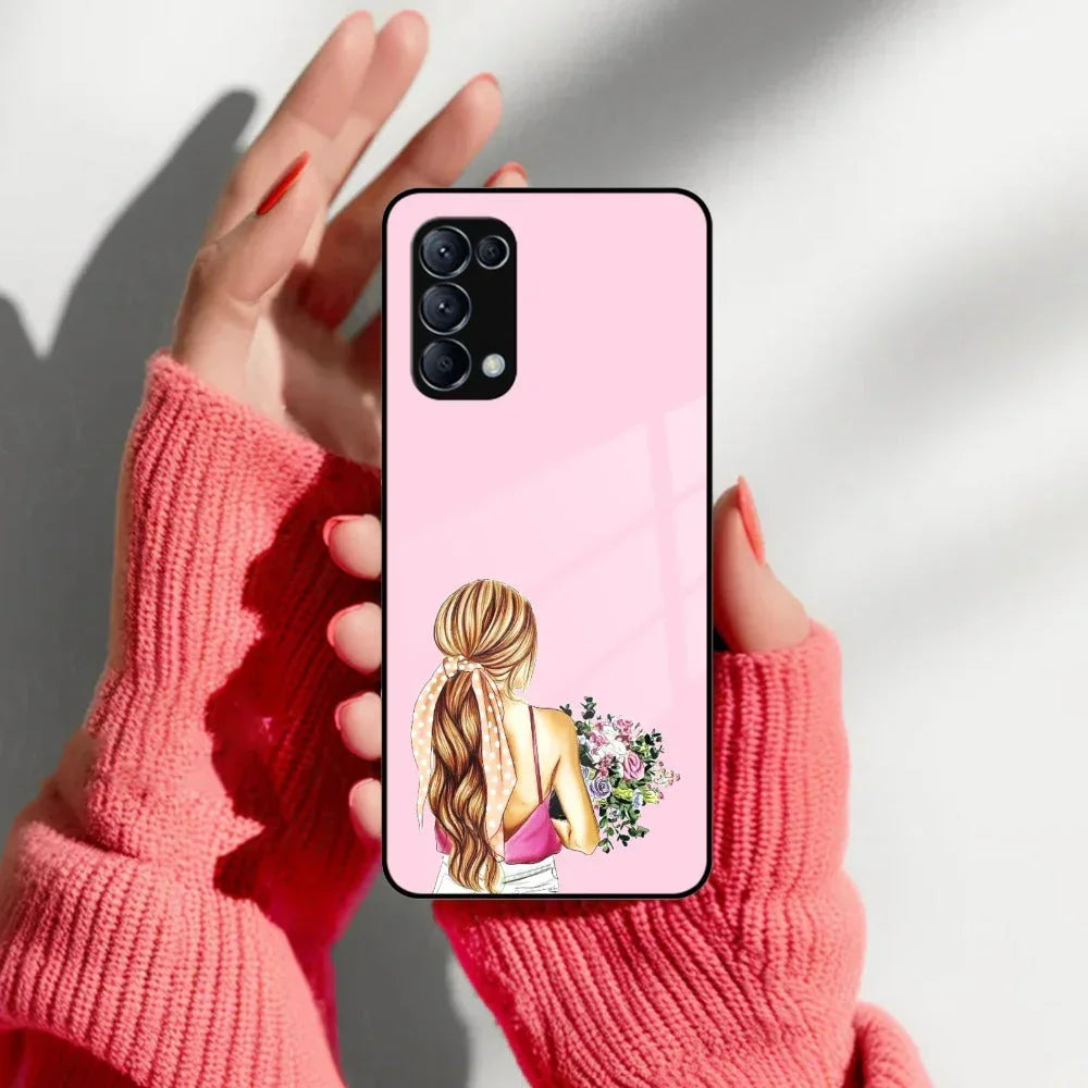 Styles Girl With Flower Glass Case For Oppo - ShopOnCliQ