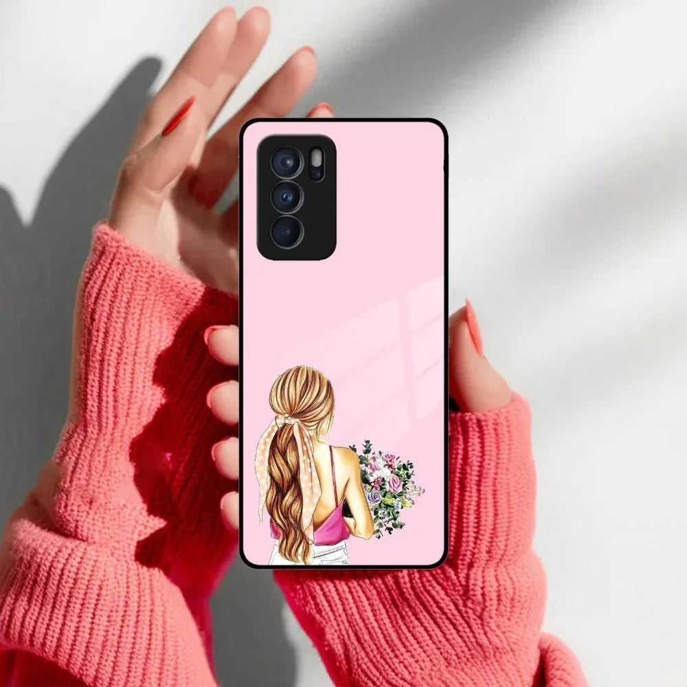 Styles Girl With Flower Glass Case For Oppo - ShopOnCliQ