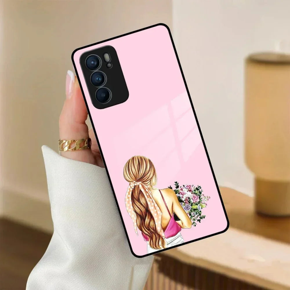 Styles Girl With Flower Glass Case For Oppo - ShopOnCliQ
