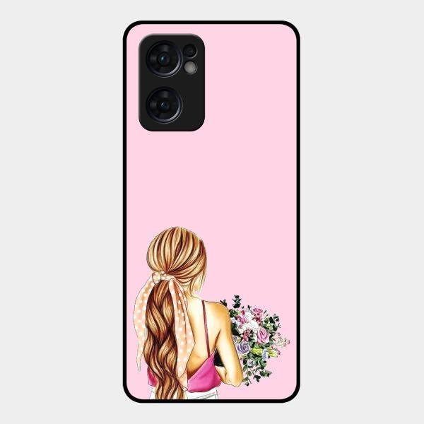 Styles Girl With Flower Glass Case For Oppo Reno 7 5G